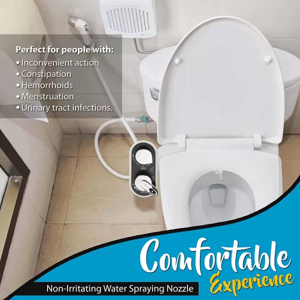 Serenelife Bathroom Bidet Seat Attachment - Fresh &amp; Hot Water Adjustable Function with Plastic Sprayer for Full Bottom Cleaning - Standard Non-Electric Mechanical Self Clean Personal Hygiene SLTLSP14