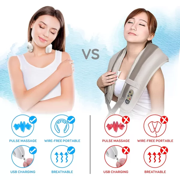 Smart Neck Massager with Heat - Cordless Rechargeable Trigger Point Deep Tissue Portable Neck Massager w/ Heat Vibration Shiatsu Acupressure Therapy, for Men &amp; Women - SereneLife SLNKMSG120 , White
