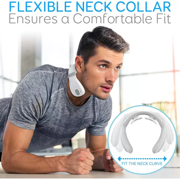 Smart Neck Massager with Heat - Cordless Rechargeable Trigger Point Deep Tissue Portable Neck Massager w/ Heat Vibration Shiatsu Acupressure Therapy, for Men &amp; Women - SereneLife SLNKMSG120 , White