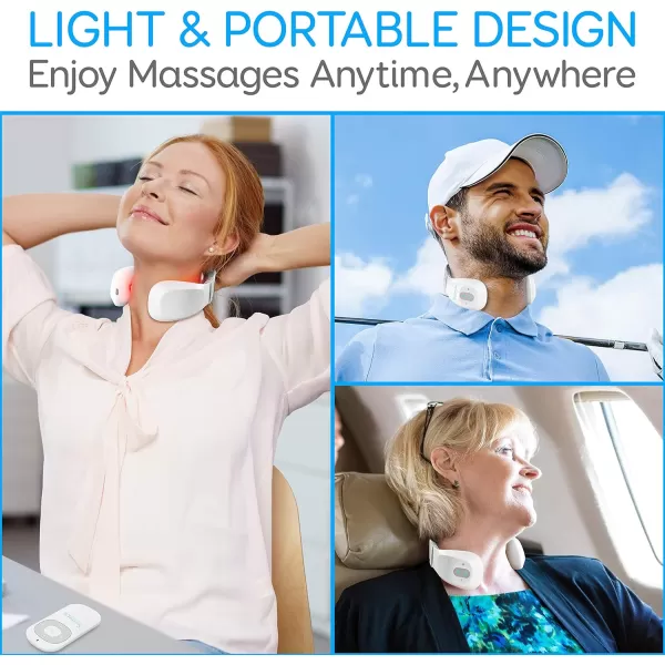 Smart Neck Massager with Heat - Cordless Rechargeable Trigger Point Deep Tissue Portable Neck Massager w/ Heat Vibration Shiatsu Acupressure Therapy, for Men &amp; Women - SereneLife SLNKMSG120 , White