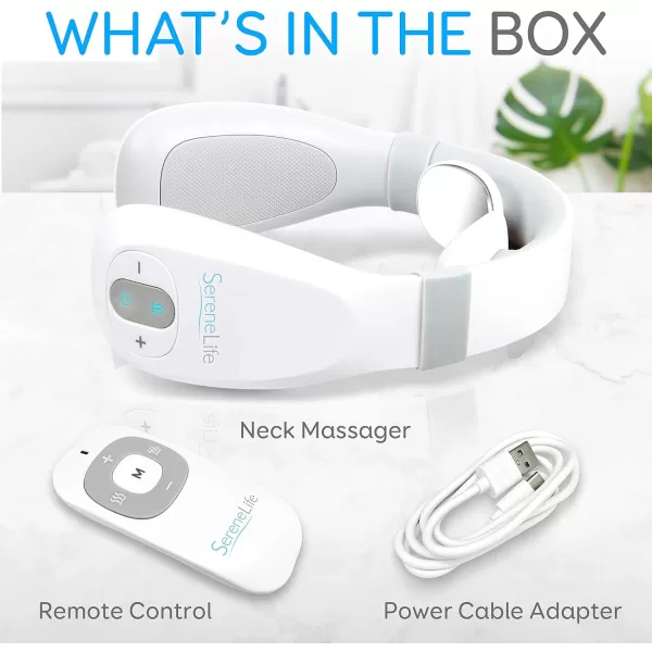Smart Neck Massager with Heat - Cordless Rechargeable Trigger Point Deep Tissue Portable Neck Massager w/ Heat Vibration Shiatsu Acupressure Therapy, for Men &amp; Women - SereneLife SLNKMSG120 , White