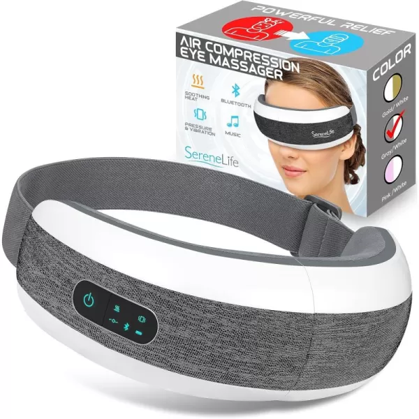 Eye Massager with Heat and Compression - Smart Eye Massager for Migraines and Stress Therapy - Wireless Heated Mask w/Music, Built-in Battery &amp; Adjustable Elastic Band - Vibration Massage Eye Relief
