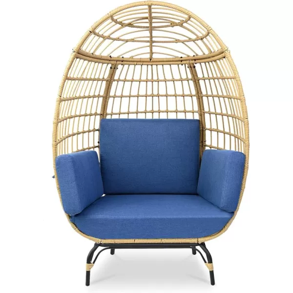 Jovial Wicker Rattan Egg Chair,Indoor Outdoor White Sofa Chair for Patio Backyard and Living Room with 4 Cushions and Powder Coated Steel Frame,Woven Texture Contemporary Ribbed Back Design