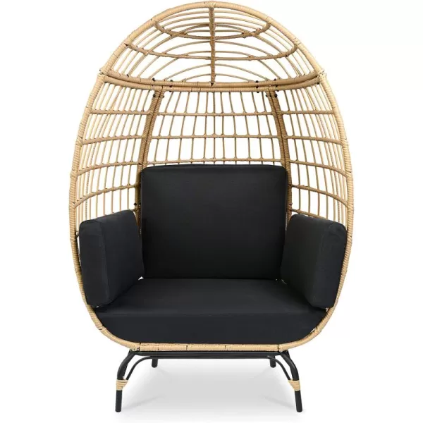 Jovial Wicker Rattan Egg Chair,Indoor Outdoor White Sofa Chair for Patio Backyard and Living Room with 4 Cushions and Powder Coated Steel Frame,Woven Texture Contemporary Ribbed Back Design