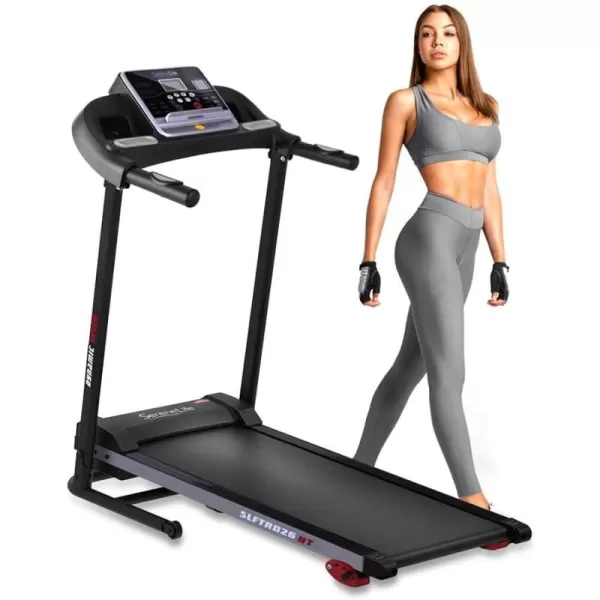 SereneLife Folding Treadmill - Foldable Home Fitness Equipment with LCD for Walking &amp; Running - Cardio Exercise Machine - Preset and Adjustable Programs - Bluetooth Connectivity