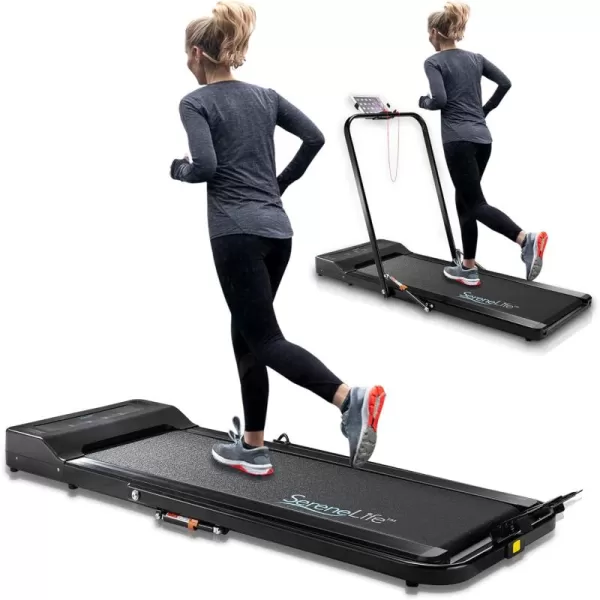 SereneLife Folding Treadmill - Foldable Home Fitness Equipment with LCD for Walking &amp; Running - Cardio Exercise Machine - Preset and Adjustable Programs - Bluetooth Connectivity
