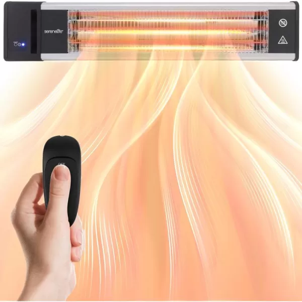SereneLife Infrared Outdoor Electric Space Heater, Wall Mounted Heater, 1500 W, Electric Patio Heater w/Remote Control 29" x 6" for Restaurant, Patio, Backyard, Garage, Decks Black