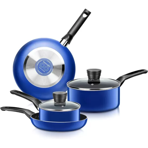 SereneLife Kitchenware Pots &amp; Pans Basic Kitchen Cookware, Black Non-Stick Coating Inside, Heat Resistant Lacquer , One Size, Blue