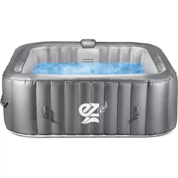SereneLife Outdoor Portable Hot Tub - 82'' x 25'' 6-Person Round Inflatable Heated Pool Spa with 130 Bubble Jets, Filter Pump, Cover, LED Lights, and Remote Control