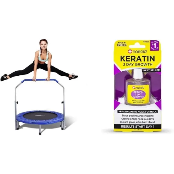 SereneLife Portable &amp; Foldable Trampoline - 40" in-Home Mini Rebounder with Adjustable Handrail, Fitness Body Exercise - SLSPT409, Blue