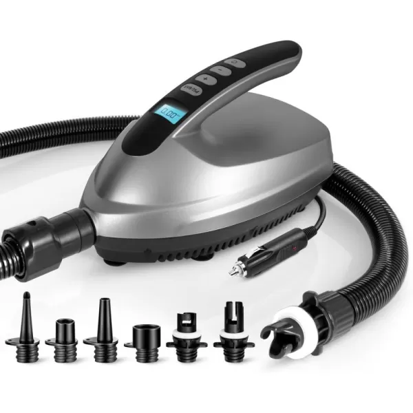 SereneLife Premium Compact Digital Air Pump Compressor with Preset PSI Auto Shut Off for Inflating SUP Paddle Boards, Boats, Rafts, Pool Toys, Water Sports 12V DC Car Connection 