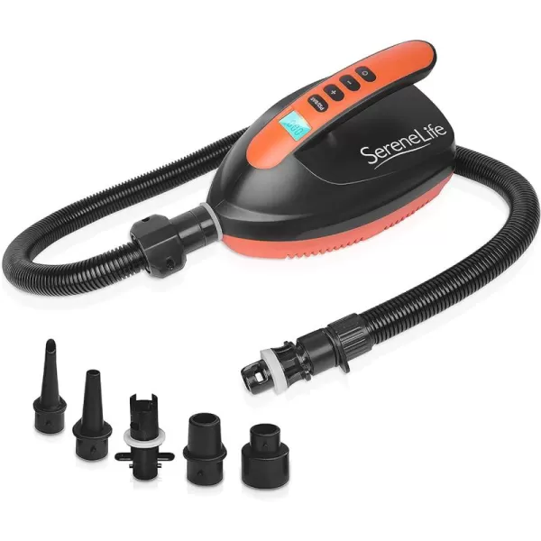 SereneLife Premium Compact Digital Air Pump Compressor with Preset PSI Auto Shut Off for Inflating SUP Paddle Boards, Boats, Rafts, Pool Toys, Water Sports 12V DC Car Connection 