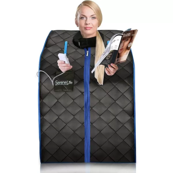 SereneLife Sauna - Portable Infrared Sauna, Home Sauna Tent, Sauna Room, Sauna Bag, One Person Indoor Sauna Box with Heating Foot Pad, Portable Chair and Remote Controller