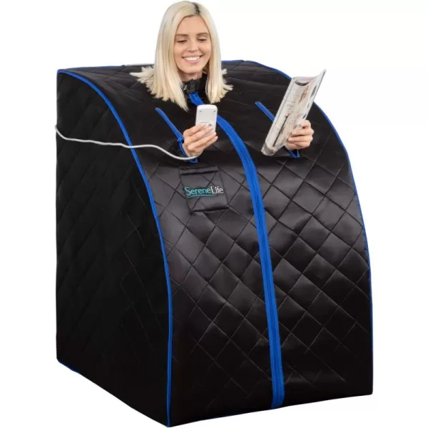 SereneLife Sauna - Portable Infrared Sauna, Home Sauna Tent, Sauna Room, Sauna Bag, One Person Indoor Sauna Box with Heating Foot Pad, Portable Chair and Remote Controller