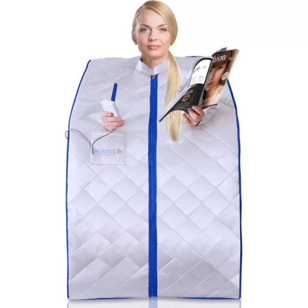 SereneLife Sauna - Portable Infrared Sauna, Home Sauna Tent, Sauna Room, Sauna Bag, One Person Indoor Sauna Box with Heating Foot Pad, Portable Chair and Remote Controller
