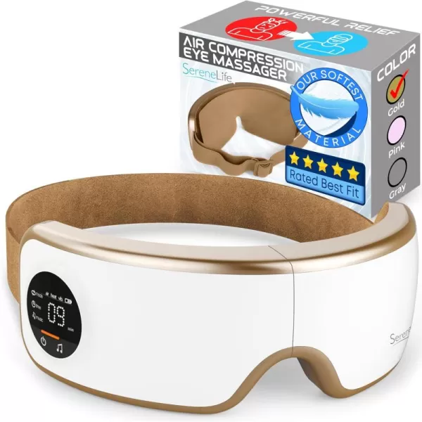 SereneLife Smart Eye Massager with Heat and Compression, Vibration, Music, Wireless Heated Mask for Migraines and Stress Therapy )