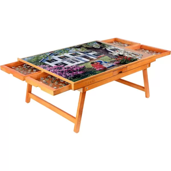 SereneLife Wooden Jigsaw Puzzle Table with 6 Removable Sliding Storage Drawers and Foldable Legs, Smooth Plateau Fiberboard Work Surface and Reinforced Hardwood, for Games and Puzzles, Kids&amp;Adults