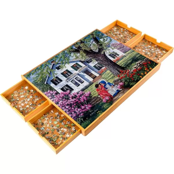 SereneLife Wooden Jigsaw Puzzle Table with 6 Removable Sliding Storage Drawers and Foldable Legs, Smooth Plateau Fiberboard Work Surface and Reinforced Hardwood, for Games and Puzzles, Kids&amp;Adults
