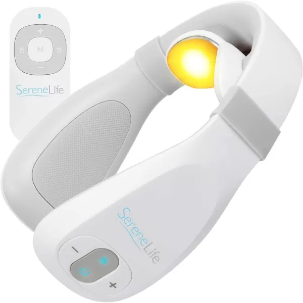 Smart Neck Massager with Heat - Cordless Rechargeable Trigger Point Deep Tissue Portable Neck Massager w/ Heat Vibration Shiatsu Acupressure Therapy, for Men &amp; Women - SereneLife SLNKMSG120 , White