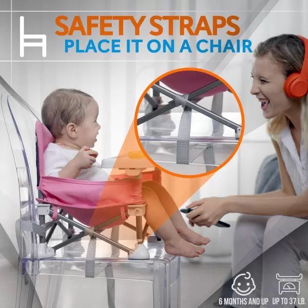Serene Life Baby Seat Booster -Space Saver Toddler Booster Seat - Portable Pop and open Sit Folding Booster Feeding Chair - Safety Belt/Food Tray/Travel Bag - SereneLife SLBS66, Grey, 6 Piece Set