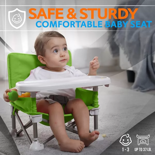 Serene Life Baby Seat Booster -Space Saver Toddler Booster Seat - Portable Pop and open Sit Folding Booster Feeding Chair - Safety Belt/Food Tray/Travel Bag - SereneLife SLBS66, Grey, 6 Piece Set