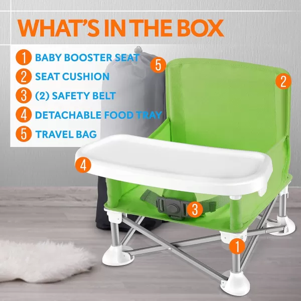 Serene Life Baby Seat Booster -Space Saver Toddler Booster Seat - Portable Pop and open Sit Folding Booster Feeding Chair - Safety Belt/Food Tray/Travel Bag - SereneLife SLBS66, Grey, 6 Piece Set