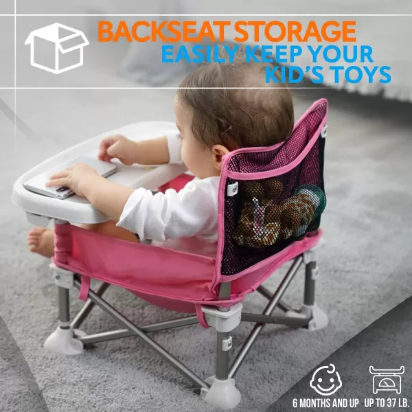 Serene Life Baby Seat Booster -Space Saver Toddler Booster Seat - Portable Pop and open Sit Folding Booster Feeding Chair - Safety Belt/Food Tray/Travel Bag - SereneLife SLBS66, Grey, 6 Piece Set
