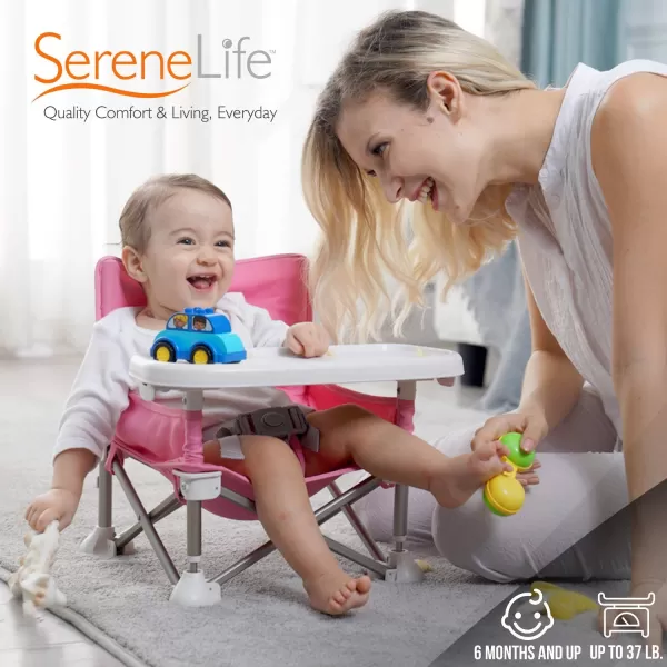 Serene Life Baby Seat Booster -Space Saver Toddler Booster Seat - Portable Pop and open Sit Folding Booster Feeding Chair - Safety Belt/Food Tray/Travel Bag - SereneLife SLBS66, Grey, 6 Piece Set