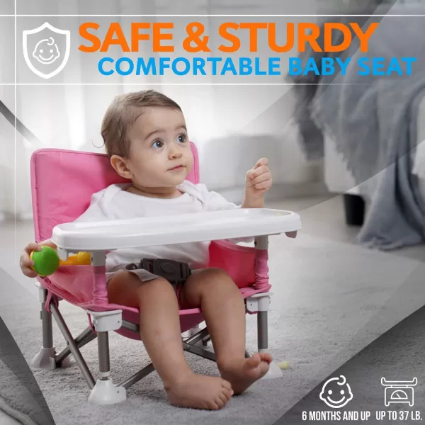 Serene Life Baby Seat Booster -Space Saver Toddler Booster Seat - Portable Pop and open Sit Folding Booster Feeding Chair - Safety Belt/Food Tray/Travel Bag - SereneLife SLBS66, Grey, 6 Piece Set