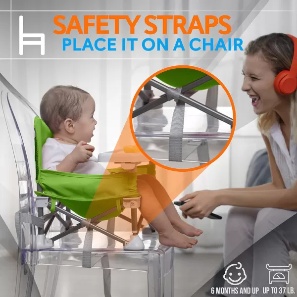 Serene Life Baby Seat Booster -Space Saver Toddler Booster Seat - Portable Pop and open Sit Folding Booster Feeding Chair - Safety Belt/Food Tray/Travel Bag - SereneLife SLBS66, Grey, 6 Piece Set
