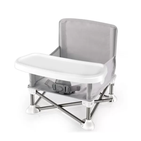 Serene Life Baby Seat Booster -Space Saver Toddler Booster Seat - Portable Pop and open Sit Folding Booster Feeding Chair - Safety Belt/Food Tray/Travel Bag - SereneLife SLBS66, Grey, 6 Piece Set