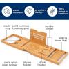 imageSereneLife Luxury Bamboo Bathtub Caddy Tray  Adjustable Natural Wood Bath Tub Organizer with Wine Holder Cup Placement Soap Dish Book Space ampamp Phone Slot for Spa Bathroom ampamp Shower  SLBCAD203 Folding  Hard Back  Gift Set