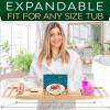 imageSereneLife Luxury Bamboo Bathtub Caddy Tray  Adjustable Natural Wood Bath Tub Organizer with Wine Holder Cup Placement Soap Dish Book Space ampamp Phone Slot for Spa Bathroom ampamp Shower  SLBCAD205 Standard  Soft Back  Gift Set