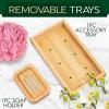 imageSereneLife Luxury Bamboo Bathtub Caddy Tray  Adjustable Natural Wood Bath Tub Organizer with Wine Holder Cup Placement Soap Dish Book Space ampamp Phone Slot for Spa Bathroom ampamp Shower  SLBCAD205 Standard  Soft Back  Gift Set