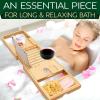 imageSereneLife Luxury Bamboo Bathtub Caddy Tray  Adjustable Natural Wood Bath Tub Organizer with Wine Holder Cup Placement Soap Dish Book Space ampamp Phone Slot for Spa Bathroom ampamp Shower  SLBCAD201 Standard  Soft Back