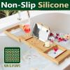 imageSereneLife Luxury Bamboo Bathtub Caddy Tray  Adjustable Natural Wood Bath Tub Organizer with Wine Holder Cup Placement Soap Dish Book Space ampamp Phone Slot for Spa Bathroom ampamp Shower  SLBCAD202 Folding  Hard Back