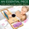 imageSereneLife Luxury Bamboo Bathtub Caddy Tray  Adjustable Natural Wood Bath Tub Organizer with Wine Holder Cup Placement Soap Dish Book Space ampamp Phone Slot for Spa Bathroom ampamp Shower  SLBCAD205 Standard  Soft Back  Gift Set