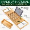 imageSereneLife Luxury Bamboo Bathtub Caddy Tray  Adjustable Natural Wood Bath Tub Organizer with Wine Holder Cup Placement Soap Dish Book Space ampamp Phone Slot for Spa Bathroom ampamp Shower  SLBCAD201 Standard  Soft Back