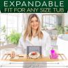 imageSereneLife Luxury Bamboo Bathtub Caddy Tray  Adjustable Natural Wood Bath Tub Organizer with Wine Holder Cup Placement Soap Dish Book Space ampamp Phone Slot for Spa Bathroom ampamp Shower  SLBCAD201 Standard  Soft Back