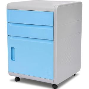 imageSereneLife 2 Drawer Rolling File Cabinet 3 Compartment Organizer Filing Desk wCoded Lock 1625 L x 165 W x 215 H GrayBlue
