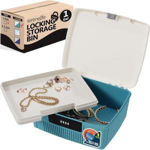 imageSereneLife Lockable Storage Container Bin 65 Gallon Capacity Heavy Duty Storage Box with Combination Lock BlueeBlue