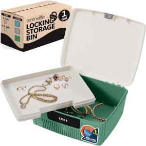 imageSereneLife Lockable Storage Container Bin 65 Gallon Capacity Heavy Duty Storage Box with Combination Lock BlueeGreen