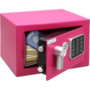 imageSereneLife Premium Steel Digital Safe Box  91quot x 67quot x 67quot  Secure Storage for Cash Firearms Jewelry ampamp More  Great For Hotels Cabinets ampamp Home Use  Electronic ampamp Mechanical Access  2 KeysPink