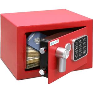 imageSereneLife Premium Steel Digital Safe Box  91quot x 67quot x 67quot  Secure Storage for Cash Firearms Jewelry ampamp More  Great For Hotels Cabinets ampamp Home Use  Electronic ampamp Mechanical Access  2 KeysRed