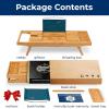 imageSereneLife Bath Caddy Breakfast Tray Combo  Natural Bamboo Wood Waterproof Tub and Bed with Folding SlideOut Arms Device Grooves Wine Glass Soap Holder2 Folding  Soft Back  Gift Set