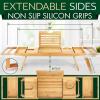 imageSereneLife Bath Caddy Breakfast Tray Combo  Natural Bamboo Wood Waterproof Tub and Bed with Folding SlideOut Arms Device Grooves Wine Glass Soap Holder1 Standard  Hard Back