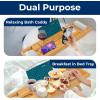imageSereneLife Bath Caddy Breakfast Tray Combo  Natural Bamboo Wood Waterproof Tub and Bed with Folding SlideOut Arms Device Grooves Wine Glass Soap Holder2 Folding  Soft Back  Gift Set