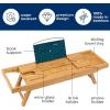 imageSereneLife Bath Caddy Breakfast Tray Combo  Natural Bamboo Wood Waterproof Tub and Bed with Folding SlideOut Arms Device Grooves Wine Glass Soap Holder2 Folding  Soft Back  Gift Set