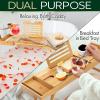 imageSereneLife Bath Caddy Breakfast Tray Combo  Natural Bamboo Wood Waterproof Tub and Bed with Folding SlideOut Arms Device Grooves Wine Glass Soap Holder1 Standard  Hard Back