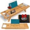 imageSereneLife Bath Caddy Breakfast Tray Combo  Natural Bamboo Wood Waterproof Tub and Bed with Folding SlideOut Arms Device Grooves Wine Glass Soap Holder2 Folding  Soft Back  Gift Set
